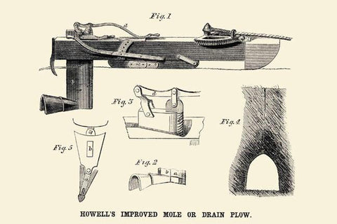 Howell&#39;s Improved Mole or Drain Plow 12x18 Giclee on canvas