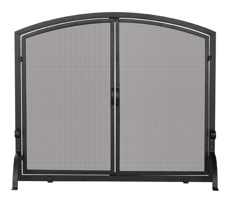 Single Panel Black Wrought Iron Screen With Doors- Medium