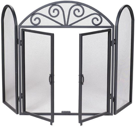 3 Fold Black Wrought Iron Screen With Scrolls