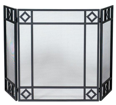 3 Fold Black Wrought Iron Screen With Diamond Design