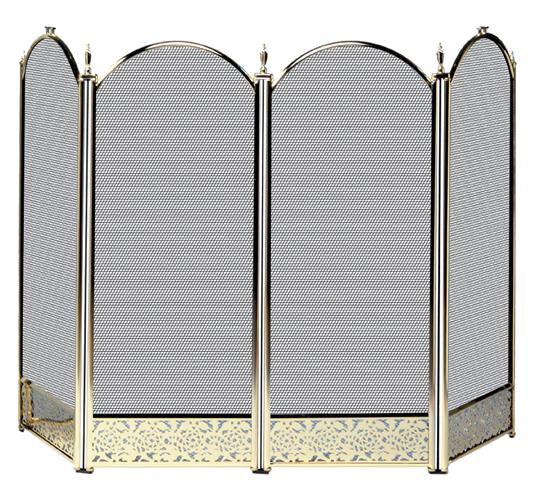 4 Fold Polished Brass  Screen With Decorative Filigree