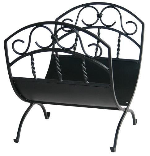 Black Wrought Iron Log Rack W- Scrolls