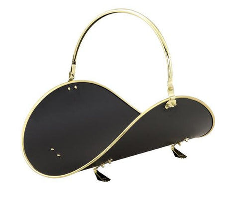 21in. Polished Brass -Black Woodbasket W-Polished Brass  Trim