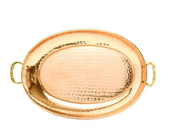 17 x 13 Oval Decor Copper Tray w-Cast Brass Handle