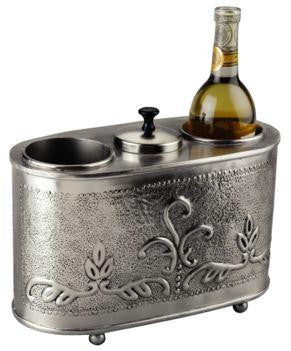 12.5 x 6 x 9.25 Antique Embossed Pewter 2 Bottle Wine Chiller