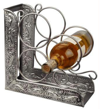 9.75 x 4.75 x 10.75 Antique Embossed Pewter 3 Bottle Wine Rack Bookend