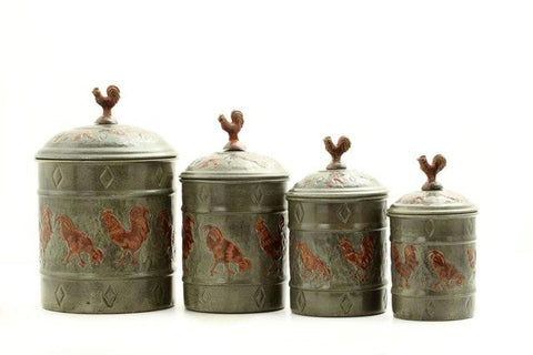 Set of 4 Rooster Canisters 4Qt- 2Qt-1.5Qt-1Qt