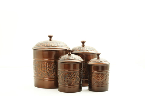 Set of 4 Antique Embossed Canisters 4Qt-2Qt-1.5Qt-1Qt