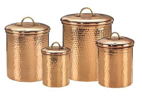 Set 4 Decor Copper Hammered Canisters 4Qt-2Qt-1.5Qt-1Qt