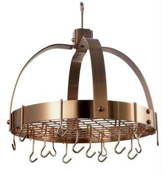 18.5 x 21 Dome Satin Copper Pot Rack w-Grid 16 Hooks