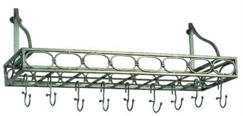 36 x 9 x 11.75 Antique Pewter Bookshelf Pot Rack w-8 Hooks