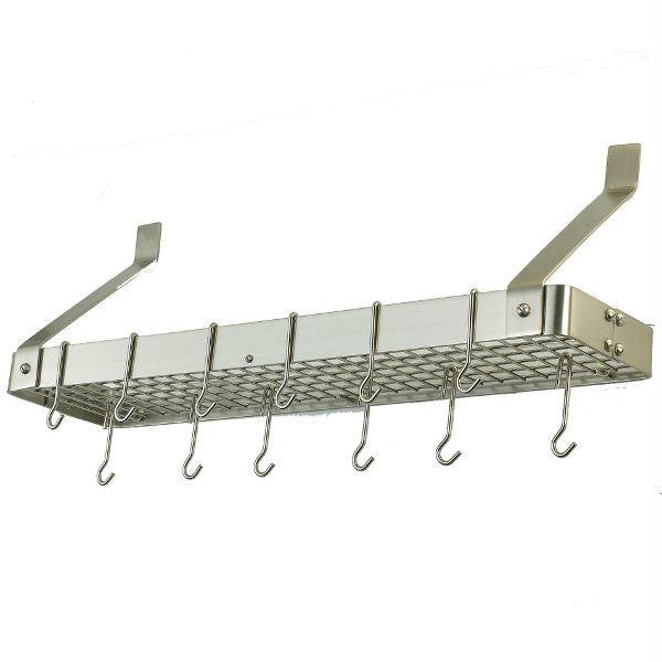 36.25 x 9 x 12 Satin Nickel Bookshelf Rack with Grid 12 Hooks