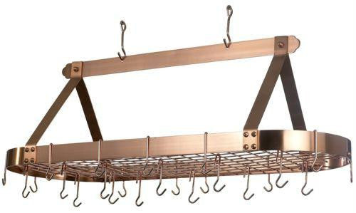 48 x 19 x 15.5 Oval Satin Copper Pot Rack 24 Hooks