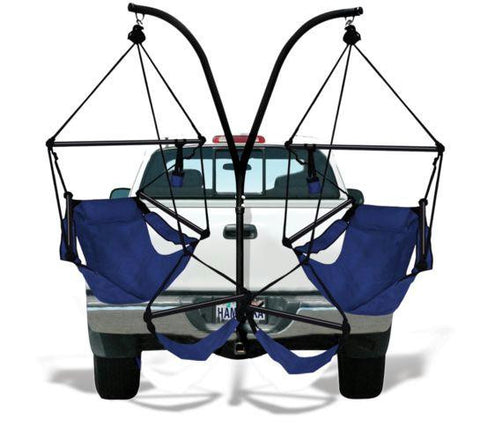 Trailer Hitch Stand and 2 Blue Hammaka Chairs Combo - Alum