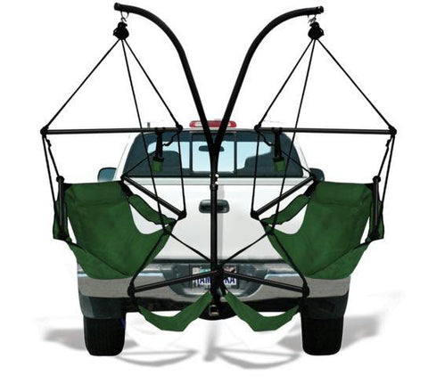 Trailer Hitch Stand and 2 Green Hammaka Chairs Combo - Alum