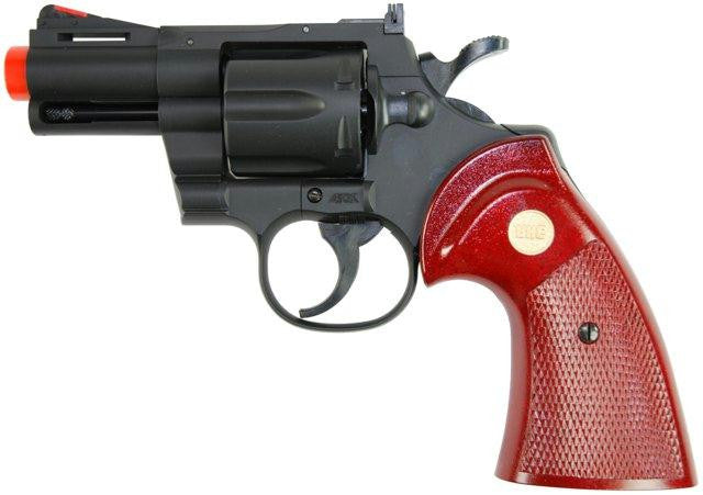 TSD Sports Airsoft Spring Revolver - 2.5 Inch Barrel - Black with wood color grip