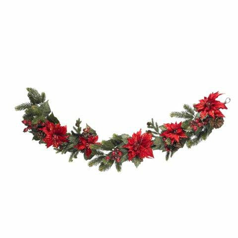 60 Inch Poinsettia and Berry Garland