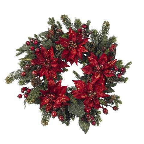 24 Inch Poinsettia and Berry Wreath