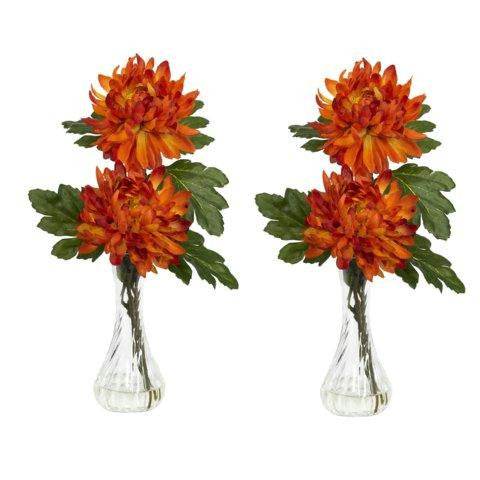 Mum w-Bud Vase Silk Flower Arrangement (Set of 2)