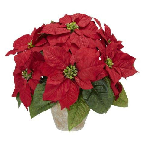 Poinsettia w-Ceramic Vase Silk Flower Arrangement