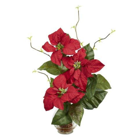 Poinsettia w-Fluted Vase Silk Flower Arrangement