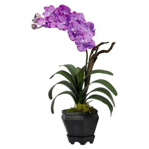 Purple Vanda w-Black Hexagon Vase Silk Arrangement