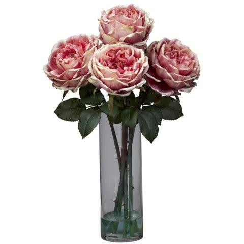 Pink Fancy Rose w-Cylinder Vase Silk Flower Arrangement