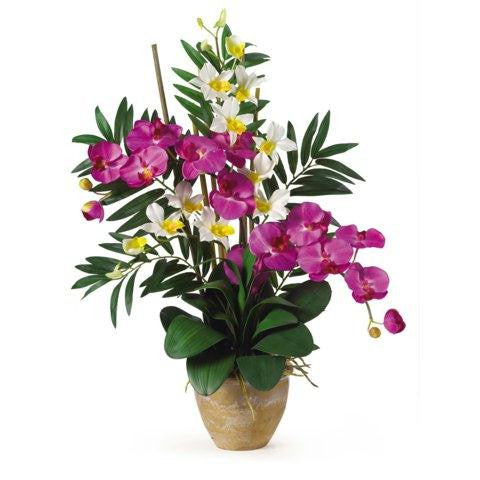 Orchid-Cream Double Phal-Dendrobium Silk Flower Arrangement