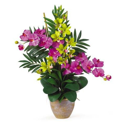 Orchid-Green Double Phal-Dendrobium Silk Flower Arrangement