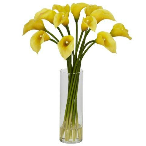 Yellow Mini Calla Lily Silk Flower Arrangement