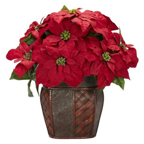 Poinsettia w-Decorative Vase Silk Arrangement