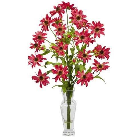 Red Cosmos w-Vase Silk Flower Arrangement