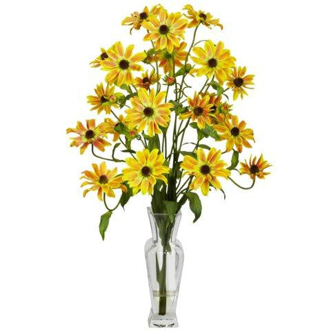 Yellow Cosmos w-Vase Silk Flower Arrangement