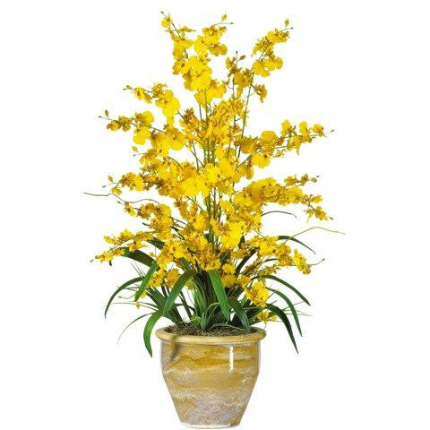 Yellow Triple Dancing Lady Silk Flower Arrangement