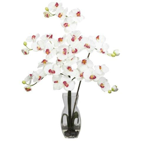 White Phalaenopsis w-Vase Silk Flower Arrangement