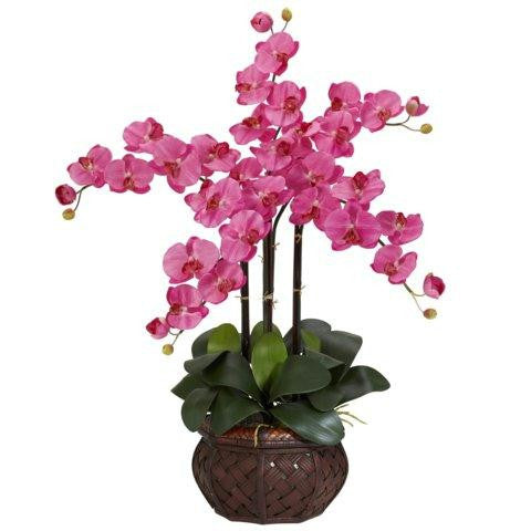 Dark Pink Phalaenopsis w-Decorative Vase Silk Flower Arrangement