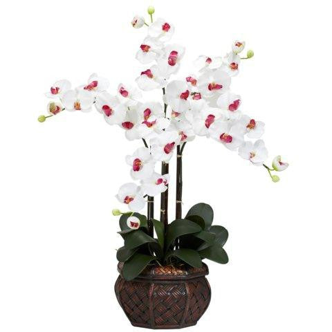 White Phalaenopsis w-Decorative Vase Silk Flower Arrangement