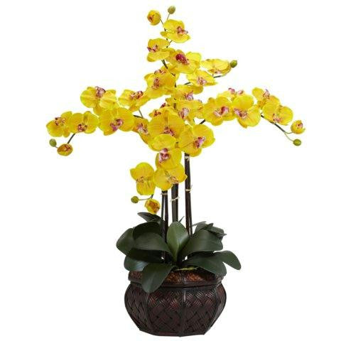 Yellow Phalaenopsis w-Decorative Vase Silk Flower Arrangement