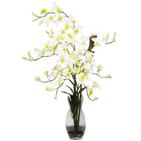 Cream Dendrobium w-Vase Silk Flower Arrangement