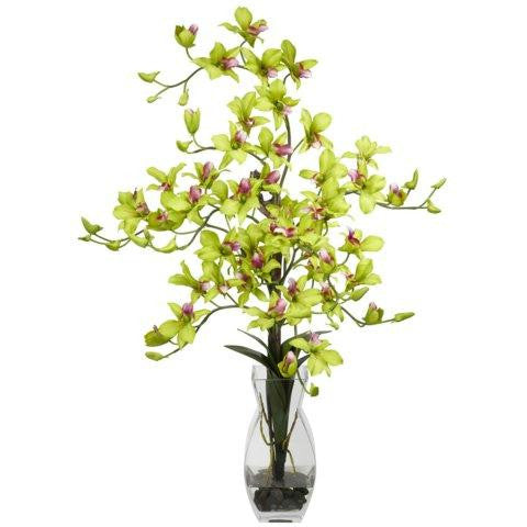 Green Dendrobium w-Vase Silk Flower Arrangement