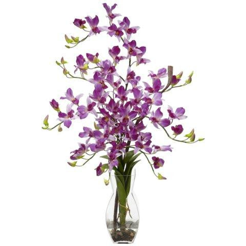 Purple Dendrobium w-Vase Silk Flower Arrangement