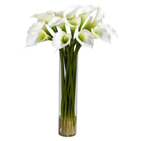 Cream Calla Lilly w-Cylinder Silk Flower Arrangement