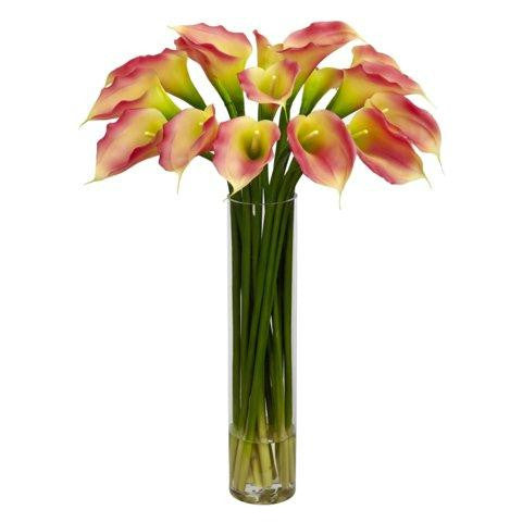 Pink Calla Lilly w-Cylinder Silk Flower Arrangement