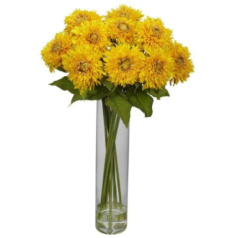 Yellow Sunflower w-Cylinder Silk Flower Arrangement