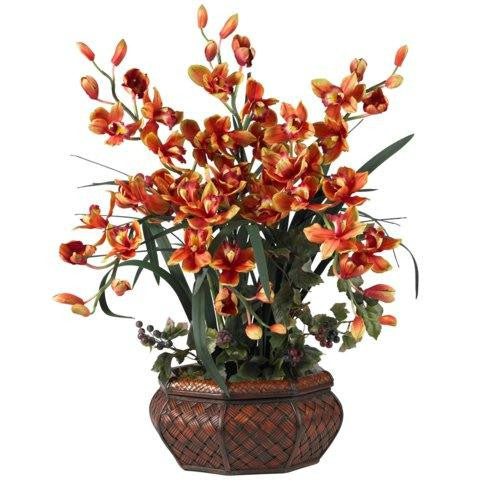 Burgundy Large Cymbidium Silk Flower Arrangement