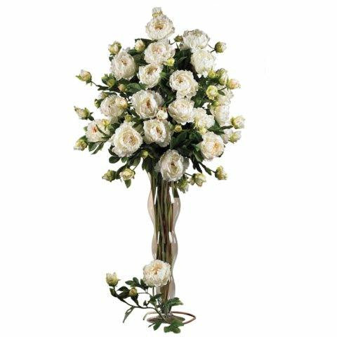 White 38.5 Inch Peony w-Leaves Stem (Set of 12)