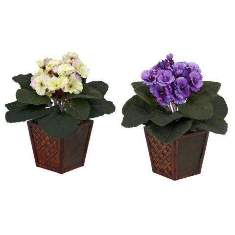 African Violet w-Vase Silk Plant (Set of 2)