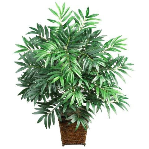 Bamboo Palm w-Wood Wicker Basket Silk Plant