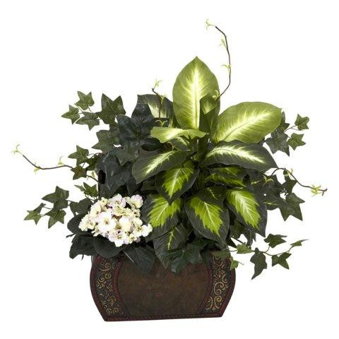 African Violet Dieffenbachia and Ivy w-Chest Silk Plant