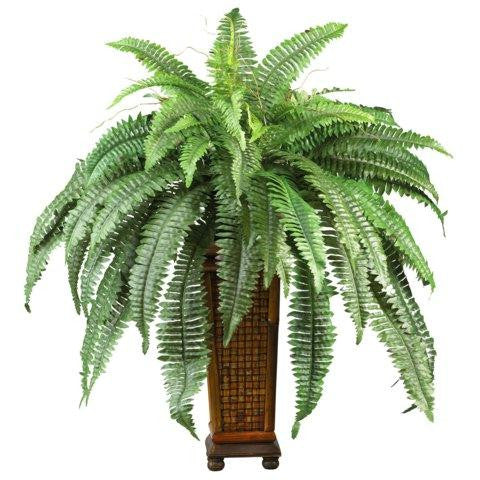 Boston Fern w-Decorative Wood Vase Silk Plant